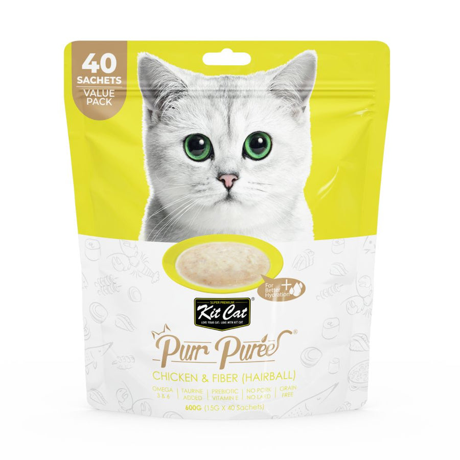 Kit Cat PurrPuree Value Pack - Chicken and Hairball Fibre - Kit Cat 40x15 g Creamy snack for cats