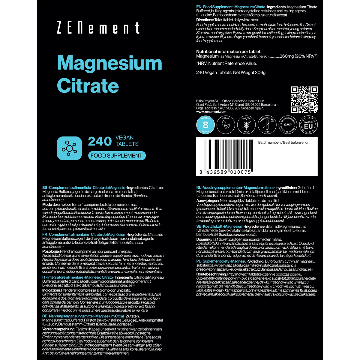 Magnesiumcitrat Zenement 240 tabletter
