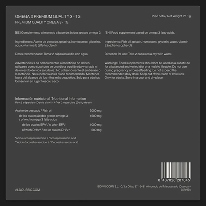 Omega 3 Premium-kapslar 1000 mg EPA och 500 mg DHA Aldous Bio 150 kapslar