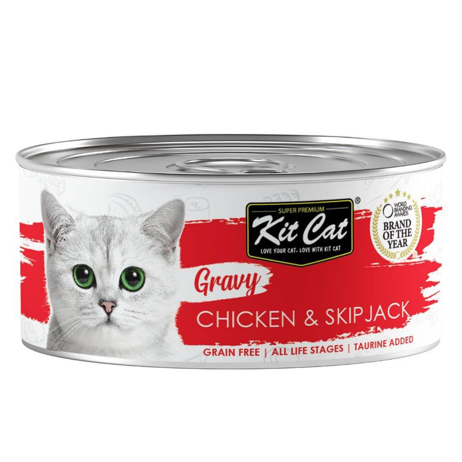 Kit Cat blikje Gravy - Kip & Bonito Skipjack 70 g Natvoer voor katten in saus