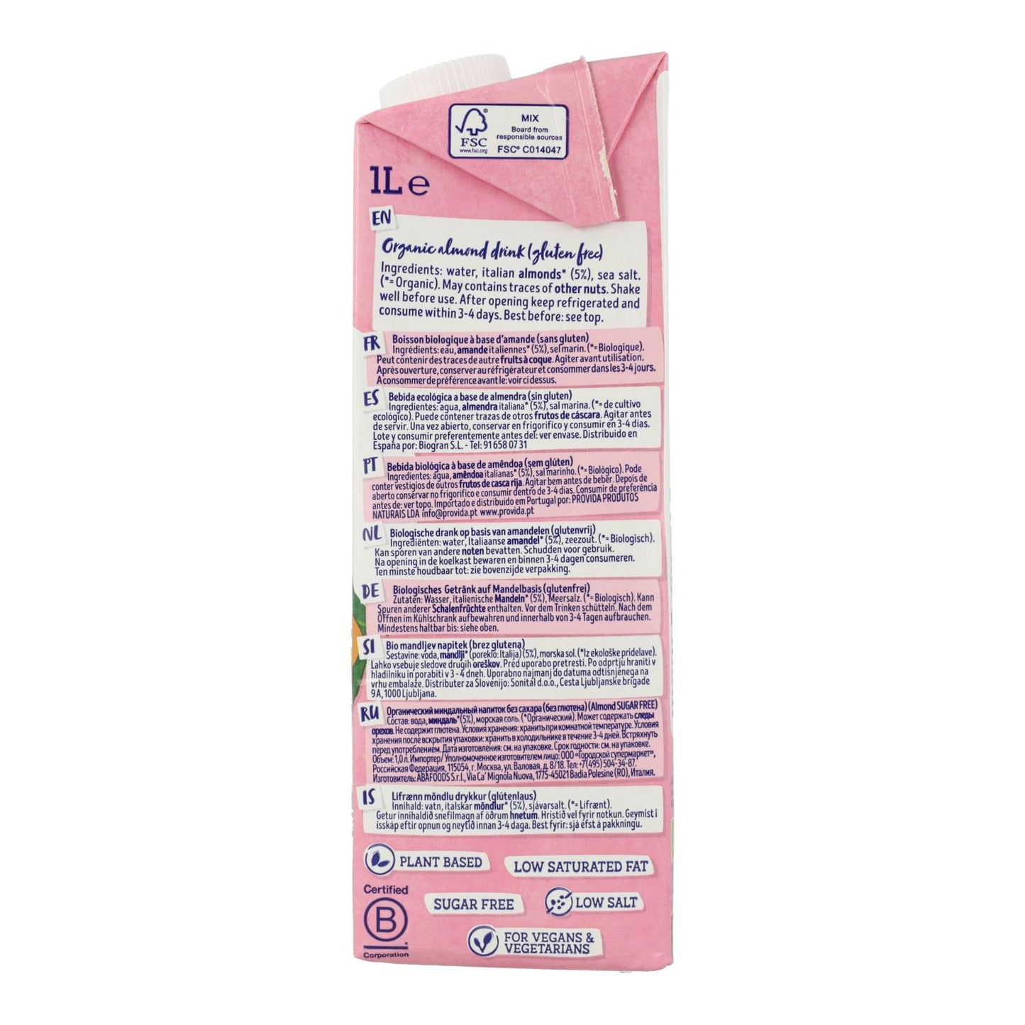 Organic sugar-free almond drink Isola Bio 1 L