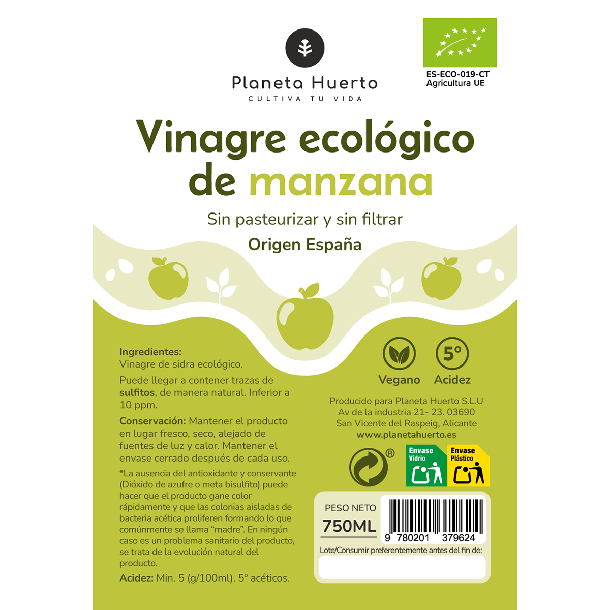 Unfiltered ECO apple cider vinegar Planeta Huerto 750 ml