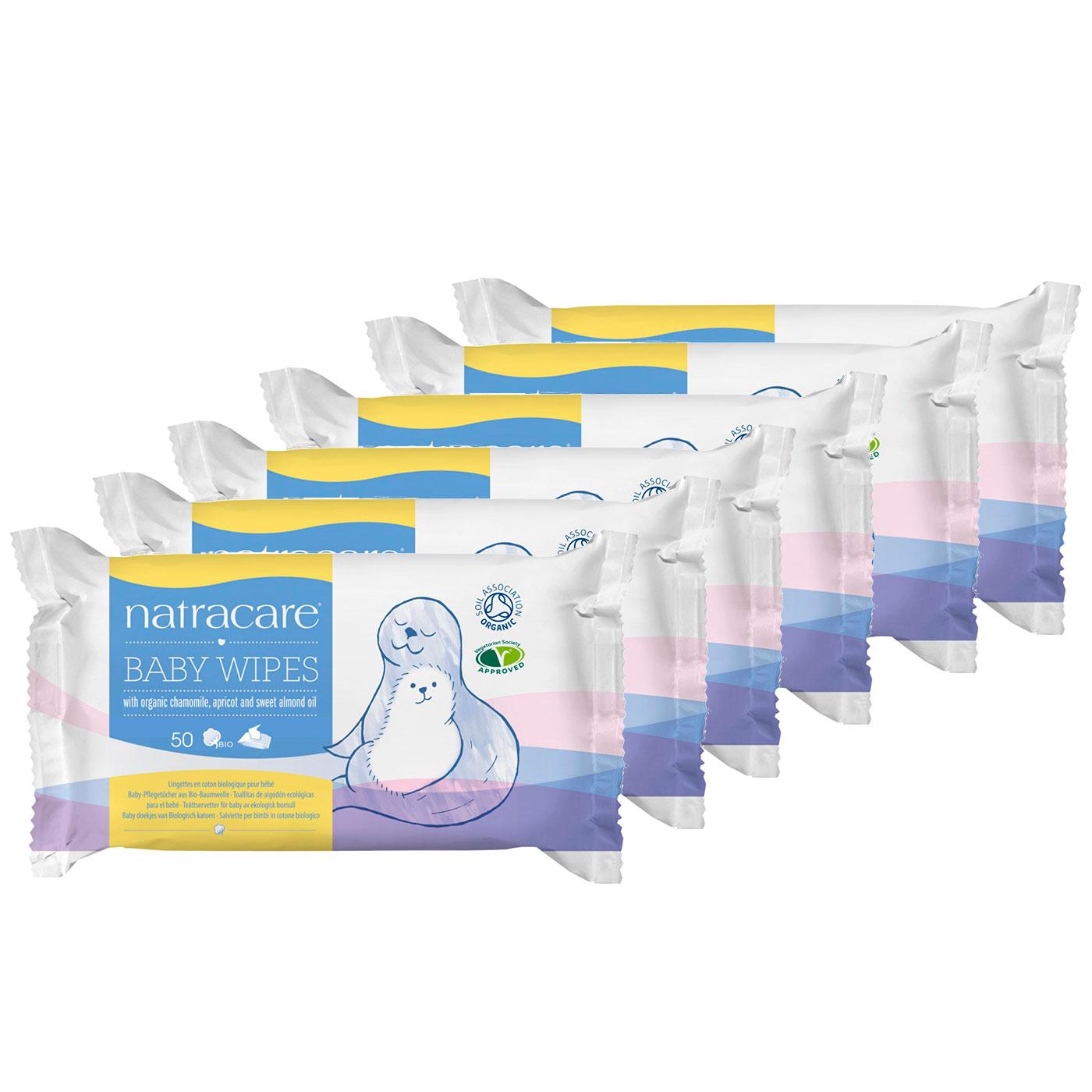 Pack 6 x Lingettes pour bébé Natracare 50 unités