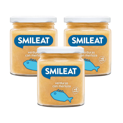 3er-Pack Bio-Gläschen mit Gemüse und Seehecht +6 Monate Smileat 230 g