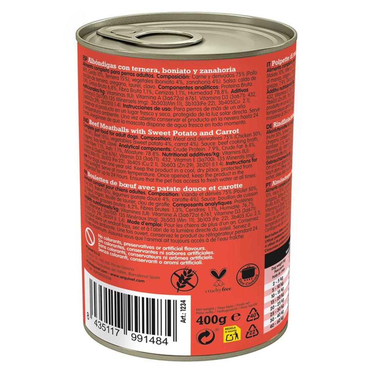 Arquivet färska köttbullar 400 g Våtfoder för hundar med nötkött, sötpotatis och morötter