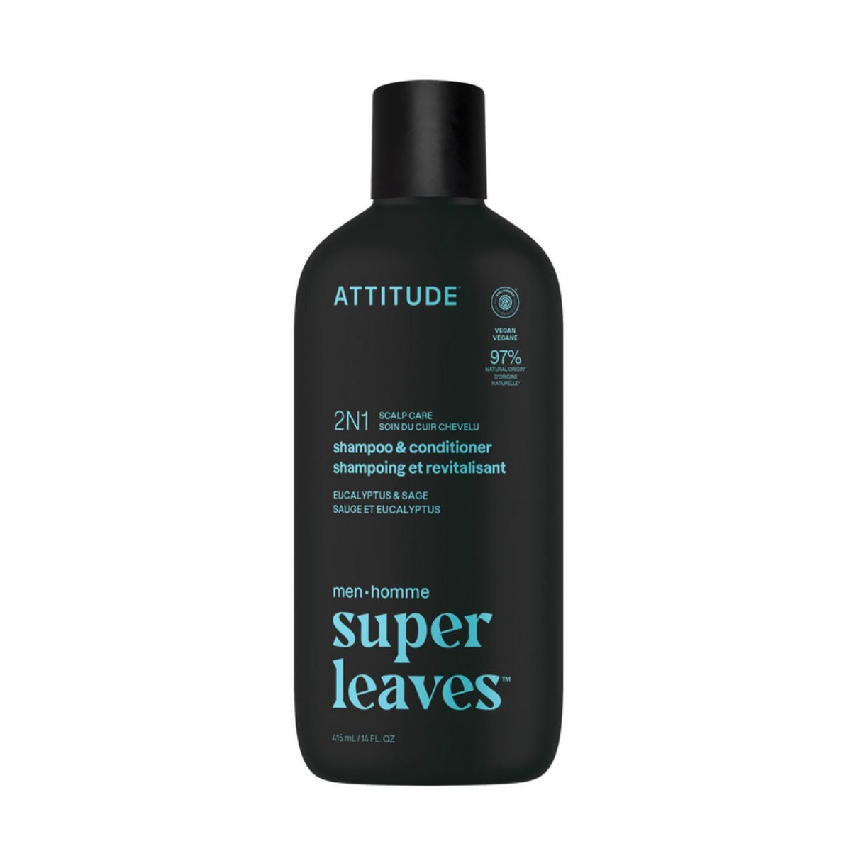 Super leaves Shampooing et après-shampooing 2 en 1 - Eucalyptus et sauge, Attitude, 415 ml