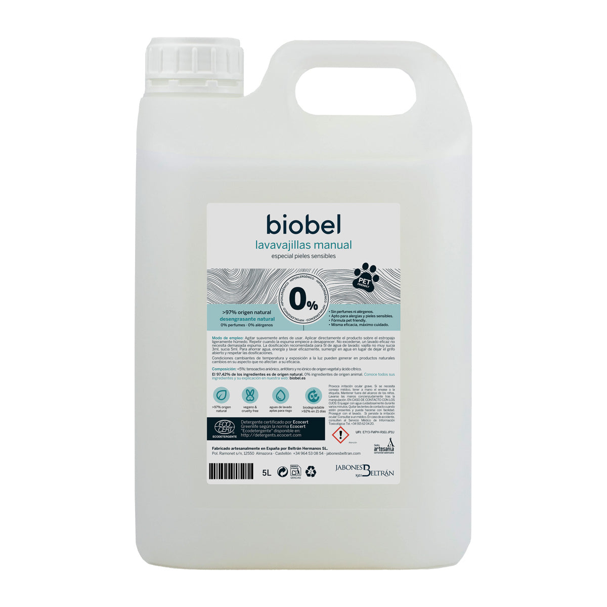 Detergente lavastoviglie manuale Biobel 0% 5L