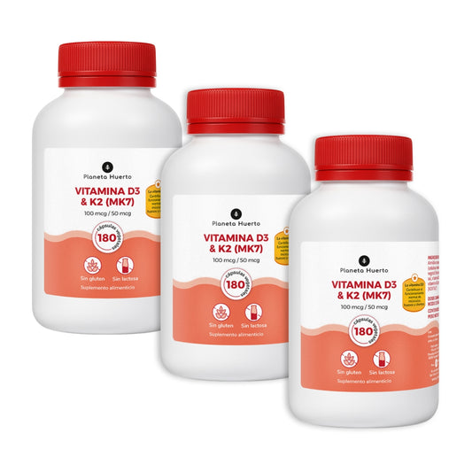 Packung 3xVitamin D3 & K2 Mk7 Planeta Huerto 180 Kapseln