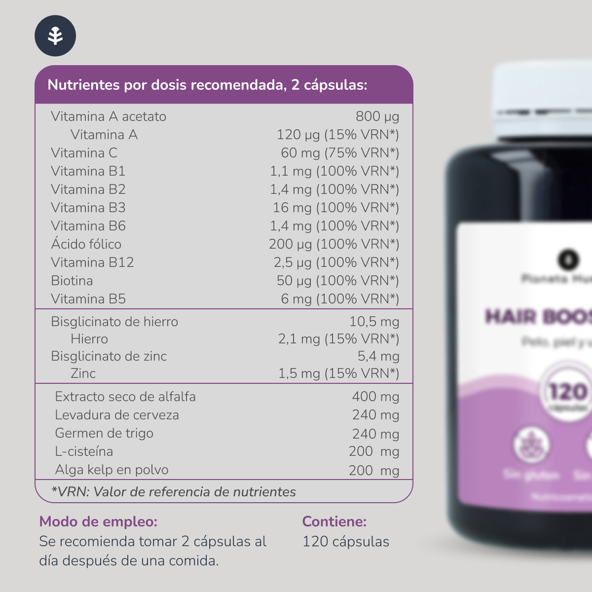 Hair Booster Haare, Haut und Nägel Planeta Huerto 120 Kapseln