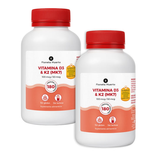 Packung 2xVitamin D3 & K2 Mk7 Planeta Huerto 180 Kapseln