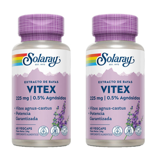Zestaw 2x Vitex (chmielecznik) Solaray 60 VegCaps - bezglutenowy. Odpowiedni dla wegan.