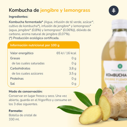 Kombucha ECO Gingembre et citronnelle Planeta Huerto 330 ml