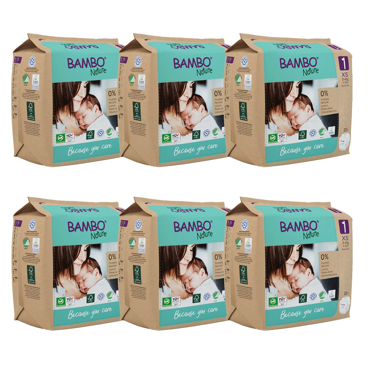Opakowanie 6 x Bambo Nature pieluchy T1 (2-4 g) 22 szt.