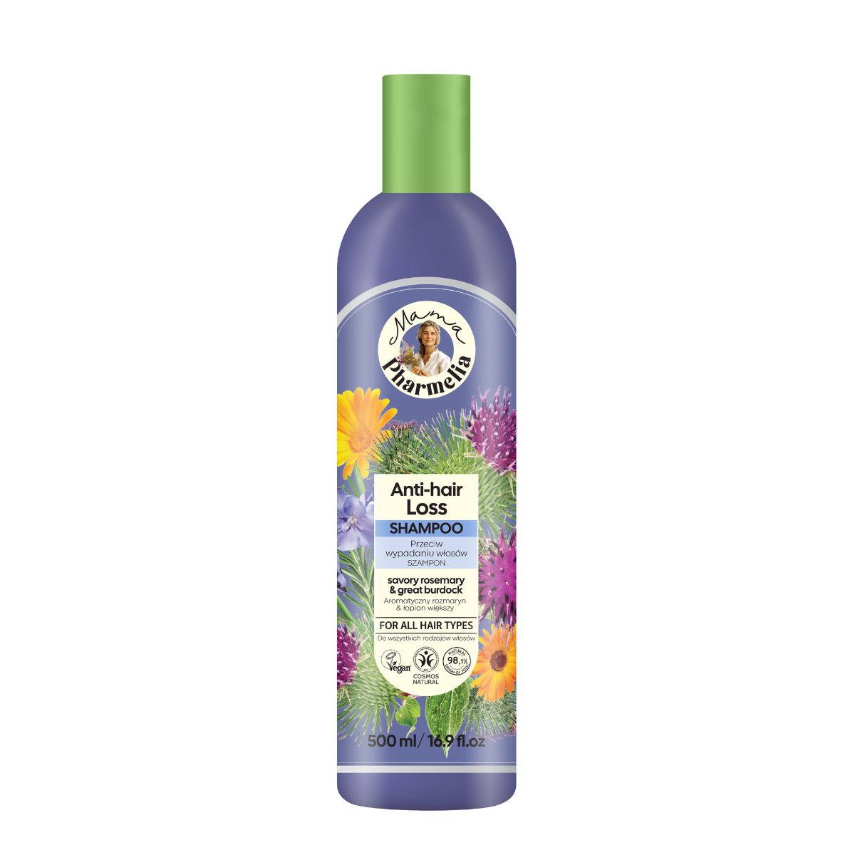 Shampooing anti-chute au romarin aromatique et à la bardane nourrissante, Mama Pharmelia, 500 ml