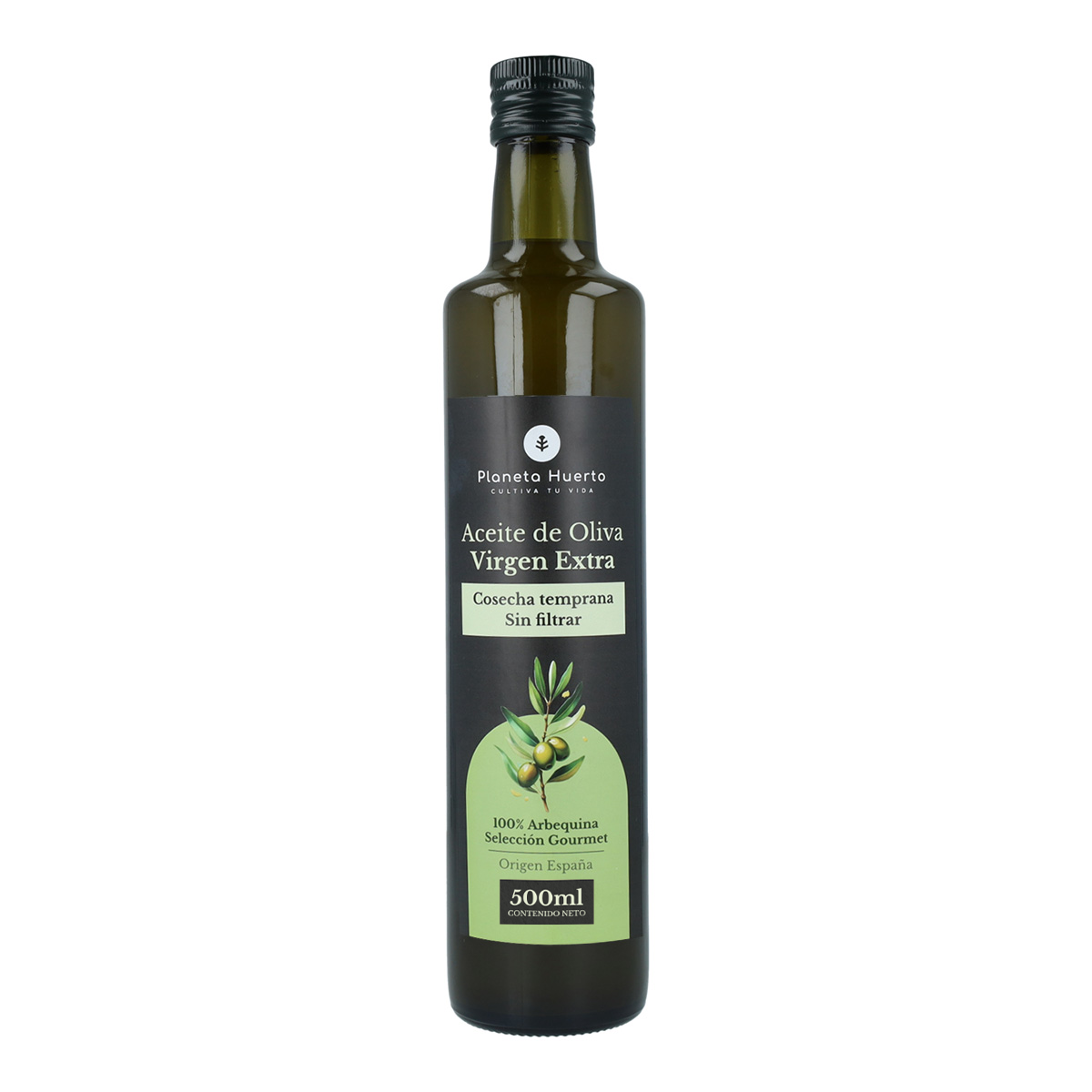 Lot de 3 bouteilles de 500 ml d'huile d'olive extra vierge verte non filtrée, de première récolte, de Planeta Huerto
