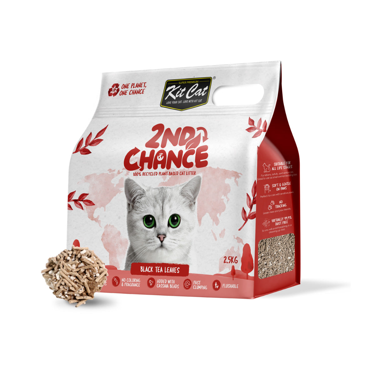 Katzenstreu-Set Eco 2nd Chance – Black Tea 2,5 kg Schwarztee-Blätter, Erbsen und Maniok