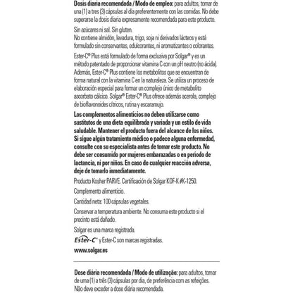Ester C plus Witamina C  500 mg  Solgar 100 kapsułek roślinnych