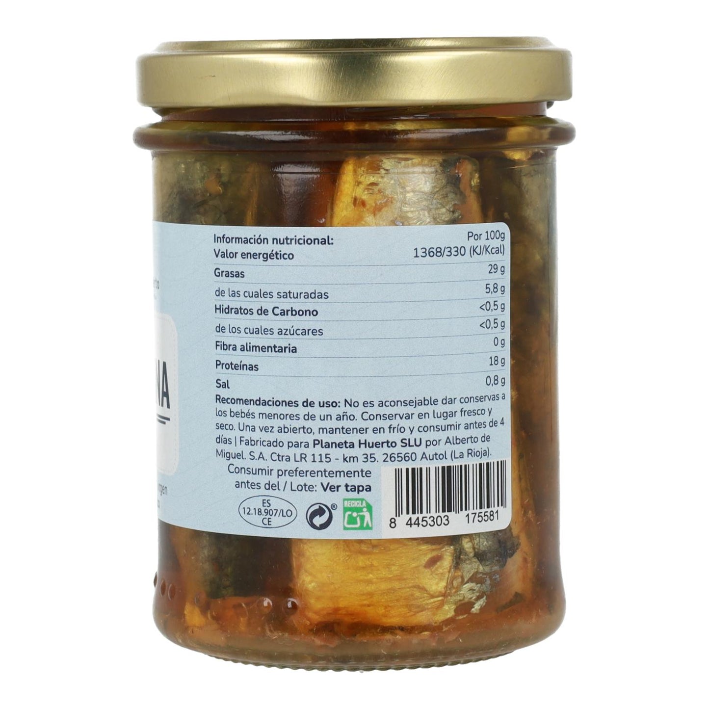 Pack 6x Sardines in olive oil ECO Planeta Huerto 190 gr