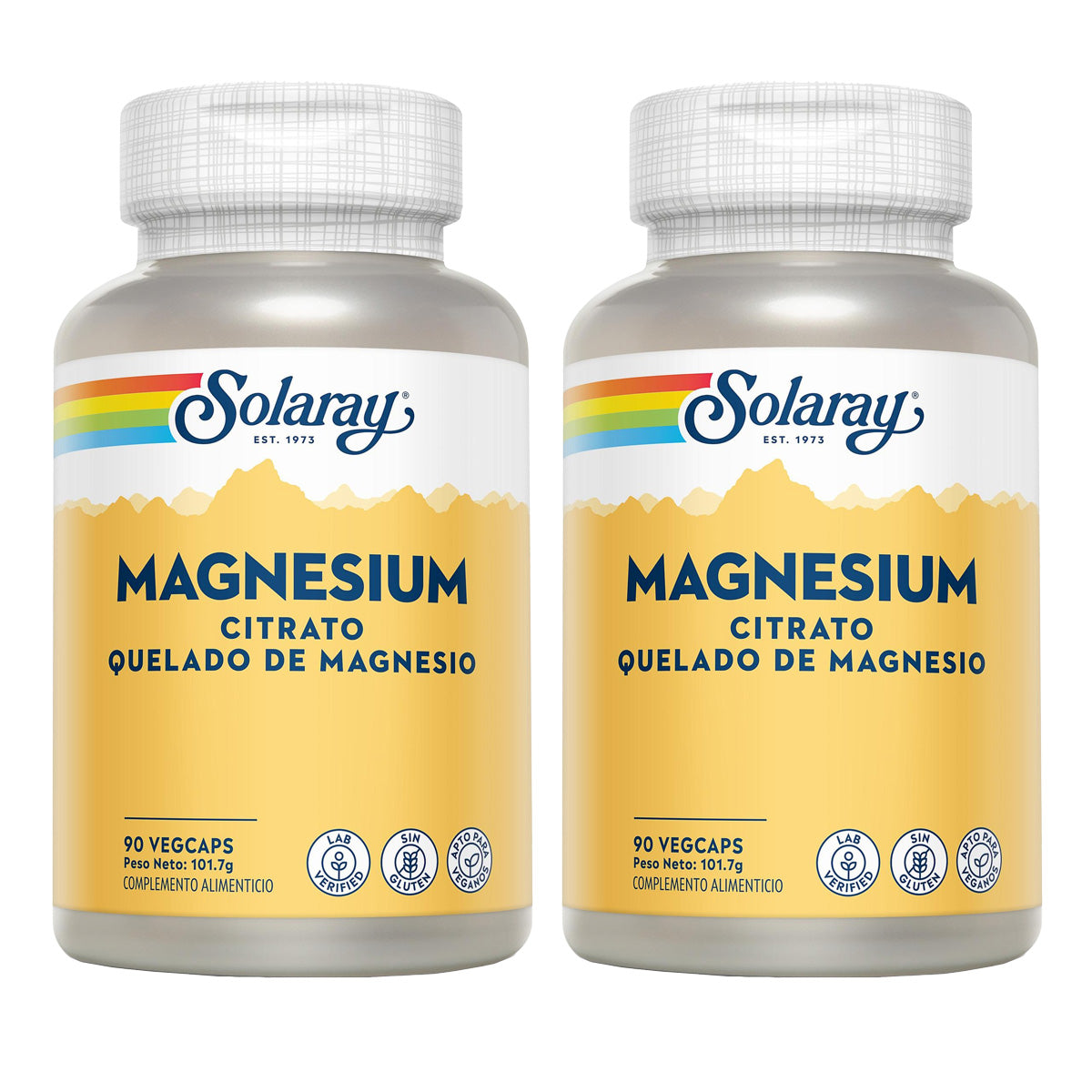 Zestaw 2x cytrynian magnezu - magnez - Solaray 90 kapsułek wegetariańskich. Bezglutenowy. Odpowiedni dla wegan