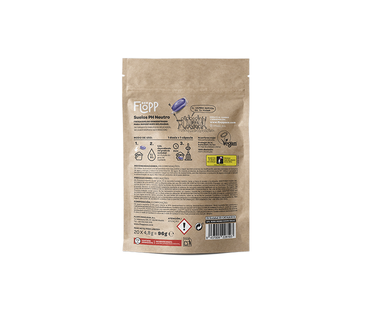 Lot de 2 x Nettoyant pour sols écologique pH neutre, sachet souple Flopp 20 capsules