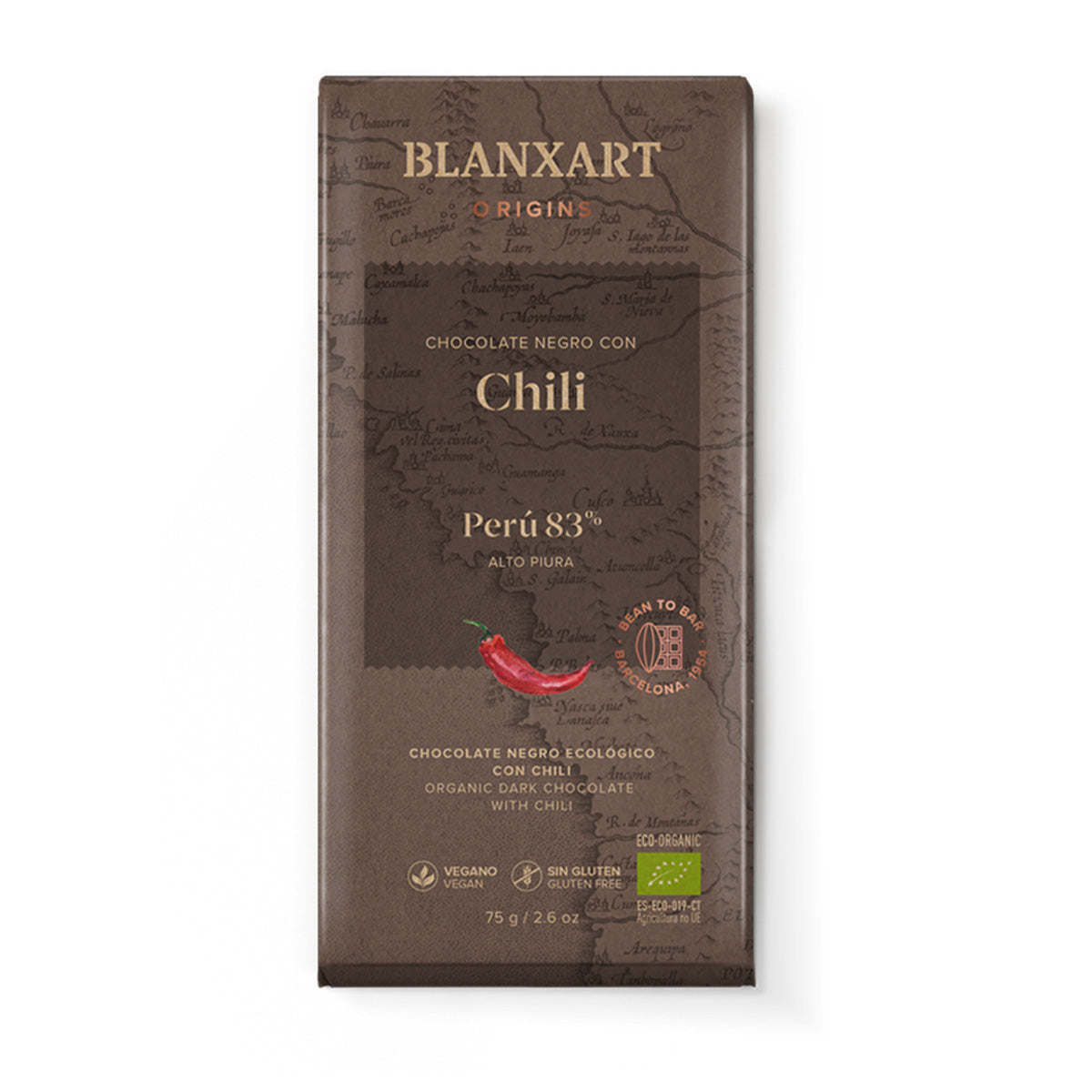 Czekolada Peru 83% z chili Eco Vegano Bezglutenowa Blanxart 75 g