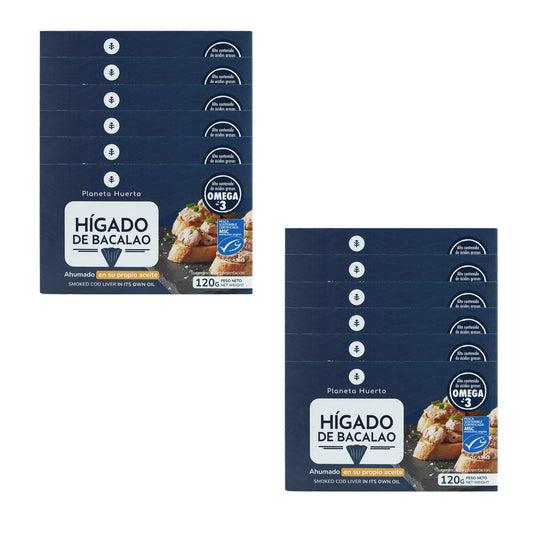 Confezione da 12 fegati di merluzzo sott'olio Planeta Huerto 120 g