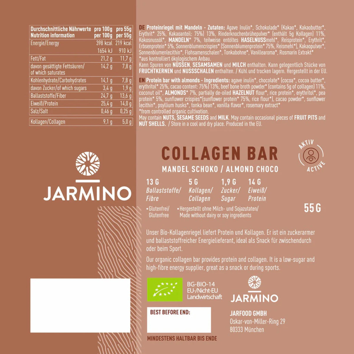 Barre protéinée et collagène BIO Amande et cacao Jarmino