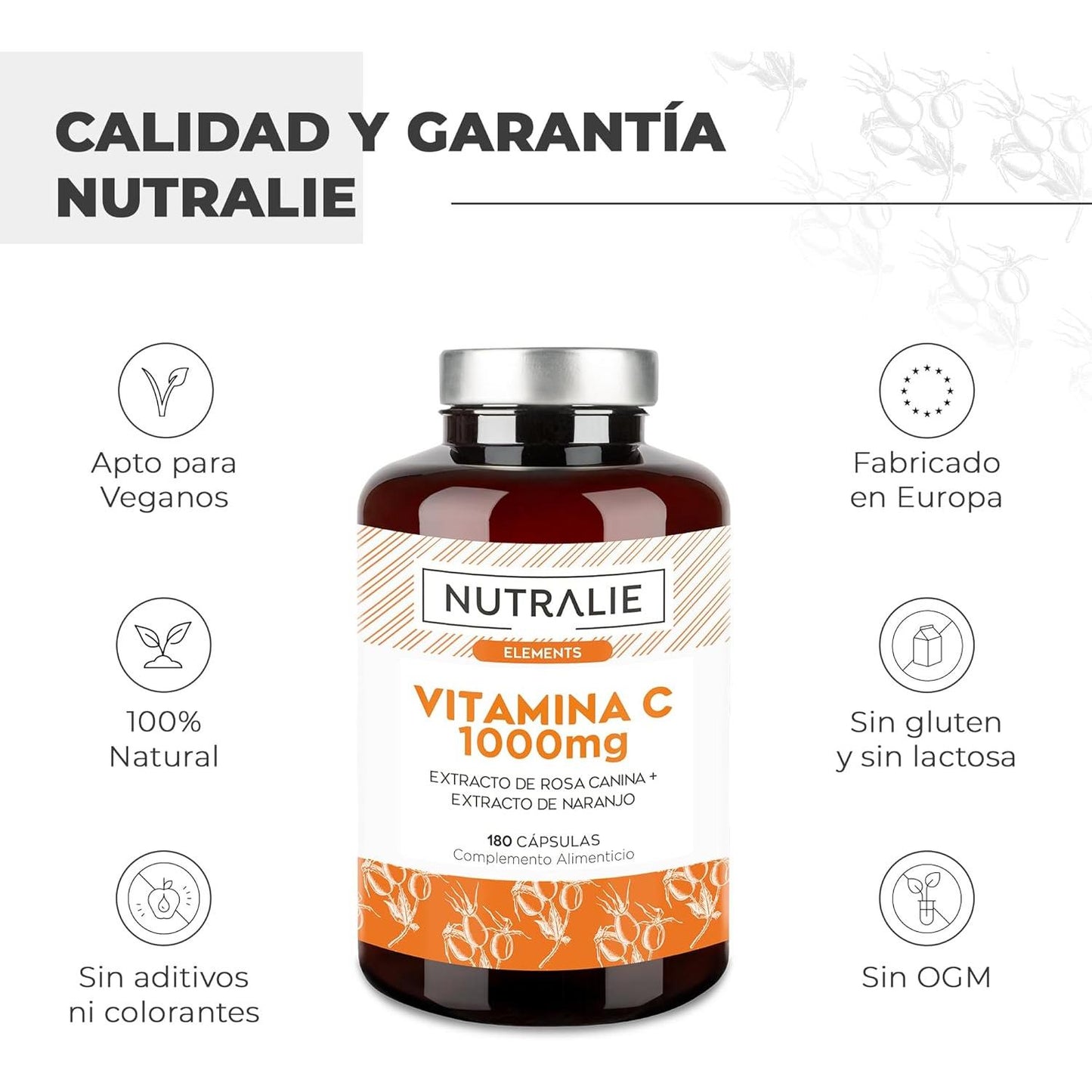 Nutralie Vitamin C 1000 mg Rosehip + Vitamin C Antioxidant 180 capsules