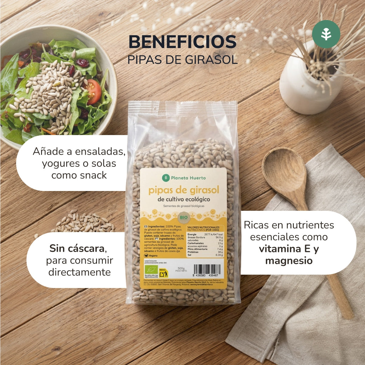 Graines de tournesol décortiquées ECO Planeta Huerto 500 g