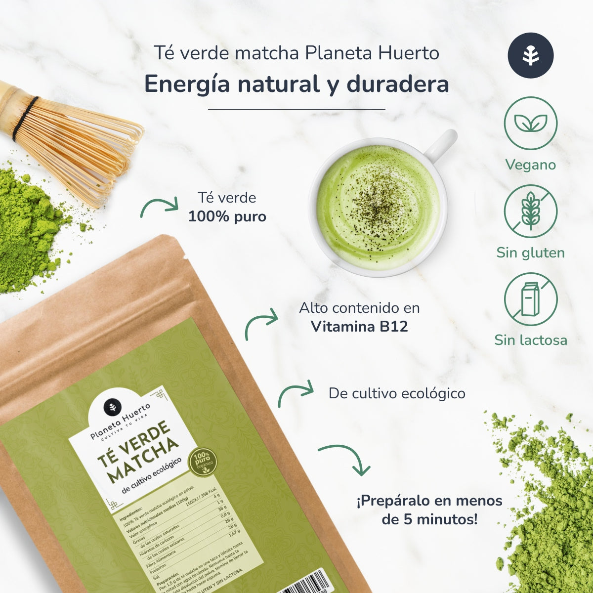 Matcha-Tee in Pulverform ECO Planeta Huerto 500 g