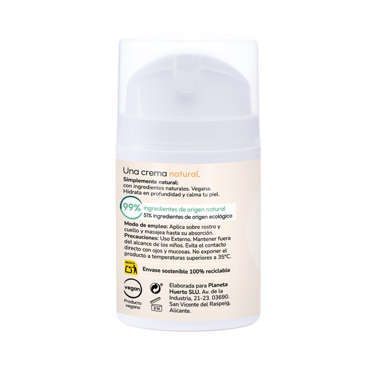 Crema idratante viso all'argan e cotone Planeta Huerto 50 ml