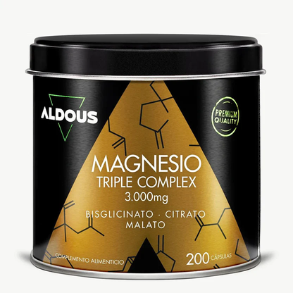 Magnesiumkomplex Triple 3000 mg Magnesium, Magnesiumbisglycinat, Citrat und Malat Aldous Bio 200 Kapseln