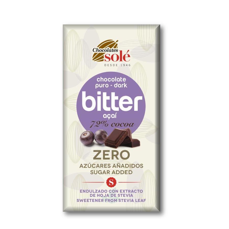 72% Stevia Açai Bitter Chocolate Bar 100 g Solé