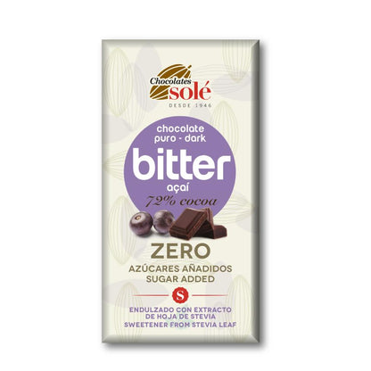 72% Stevia Açai Bitter Chocolate Bar 100 g Solé