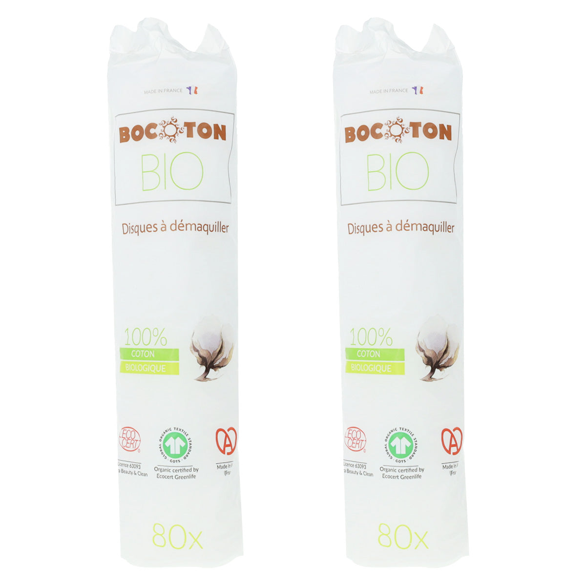 Pack PROMO 2x Disques démaquillants en coton bio Bocoton 80 disques