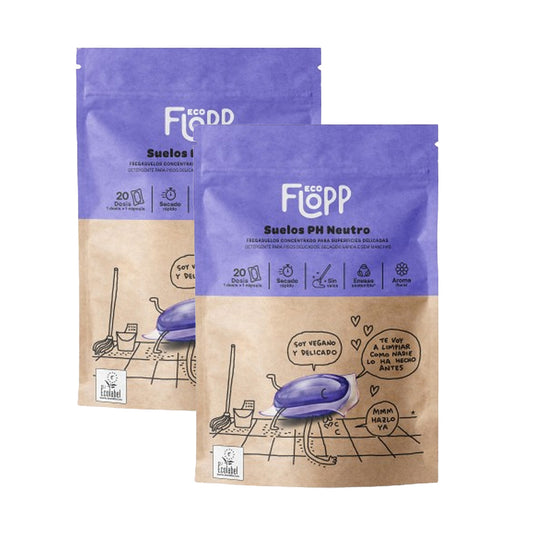 Lot de 2 x Nettoyant pour sols écologique pH neutre Doypack Flopp 20 capsules