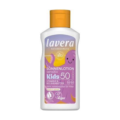 Loción solar Niños Sensitiv SPF 50 Vitamina E & manteca de karité Bio, Lavera, 100 ml