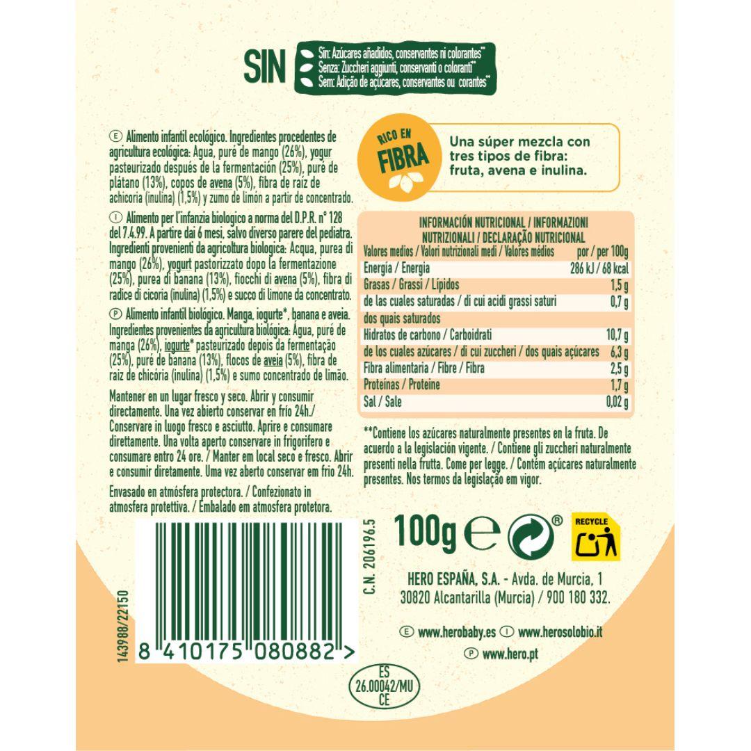 Nutri Flora-zakje met mango, yoghurt, haver en banaan 100 g Hero Solo