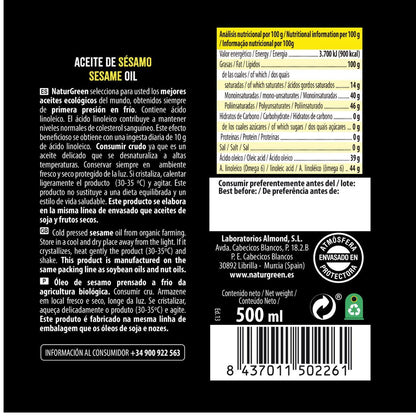Huile de sésame BIO NaturGreen. 500 ml