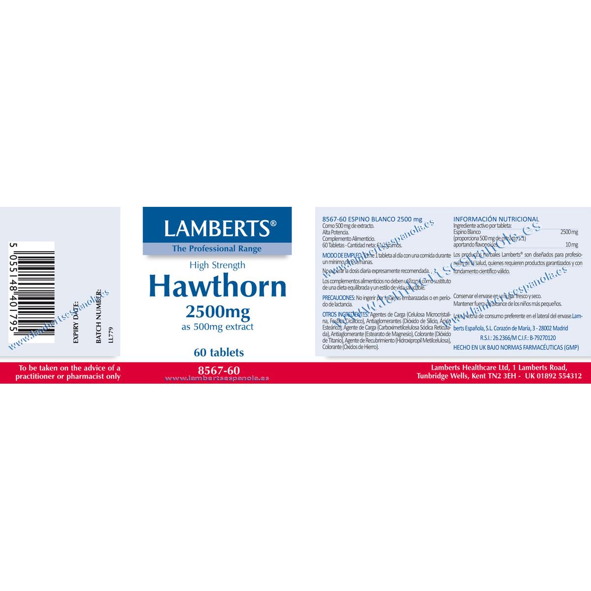 Aubépine 2 500 mg Lamberts, 60 comprimés