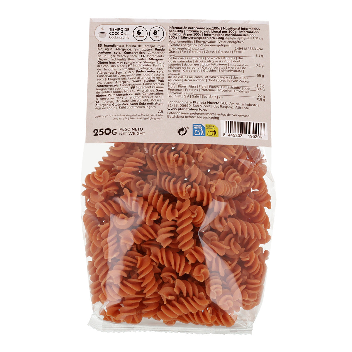Planeta Huerto gluten-free organic lentil spirals 250 g