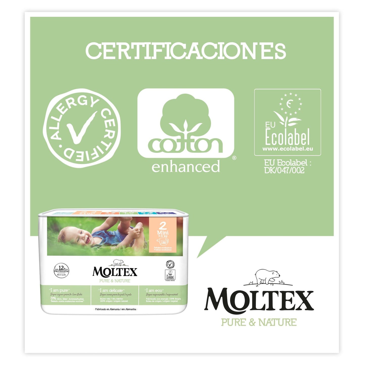 Pack économique de couches T2 (3-6 kg) Moltex Pure & Nature, 144 unités