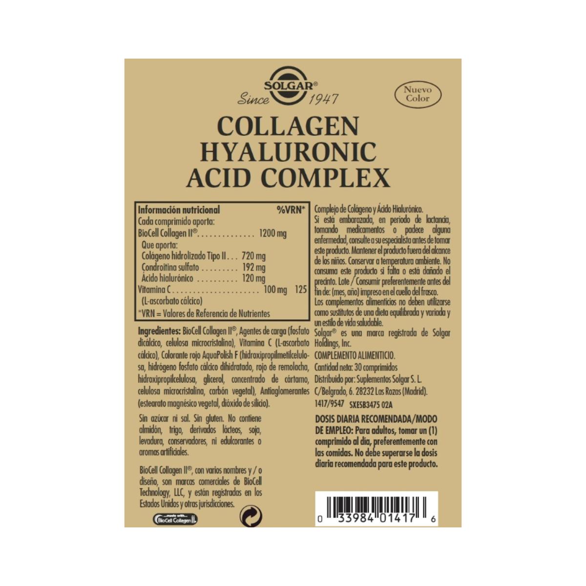 Collageen hyaluronzuur complex 30 tabletten 120 mg-Solgar