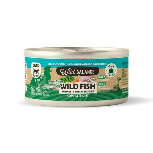 Barattolo di pesce e tacchino BARF per gatti Wild Balance 120 g