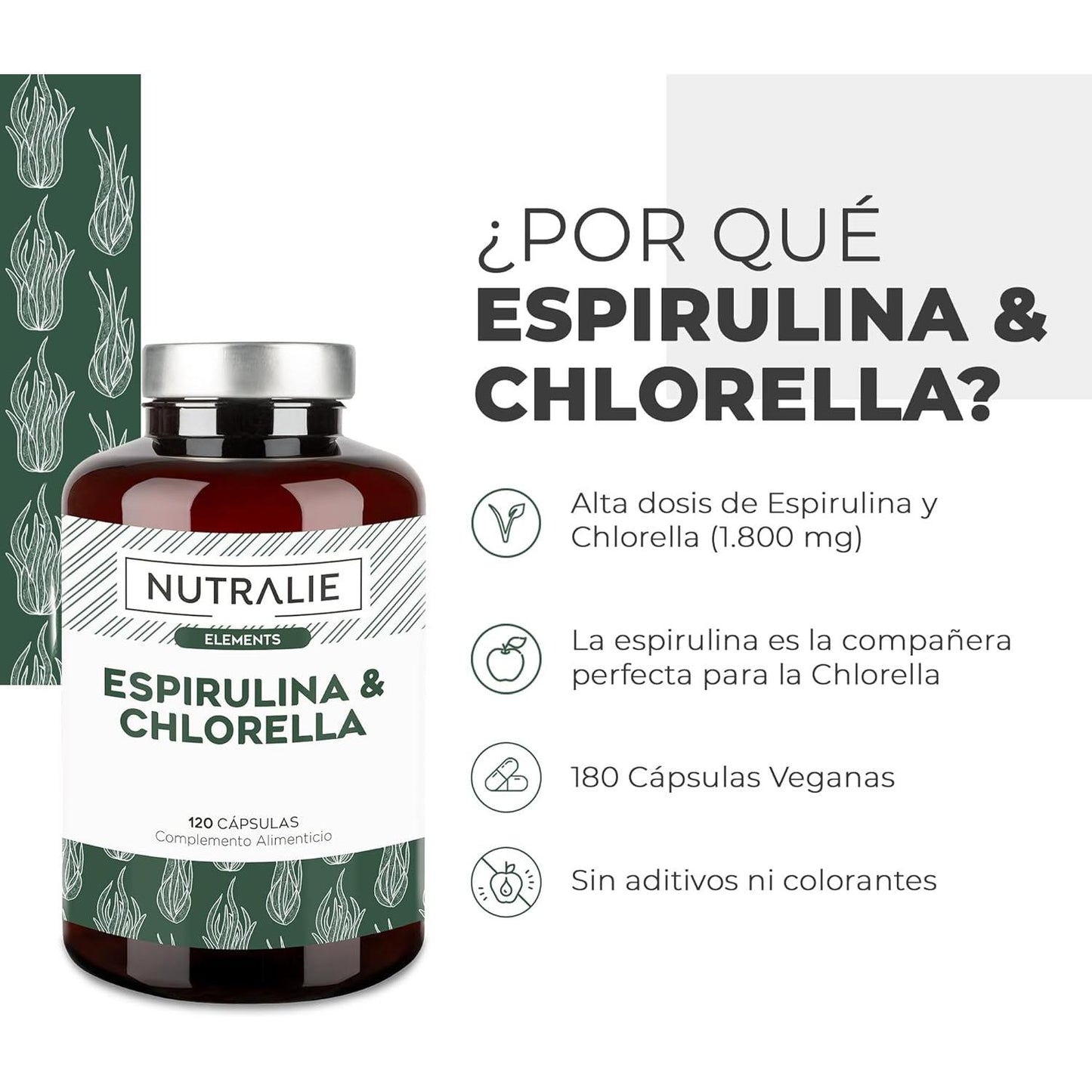 Nutralie Spirulina & Chlorella 1800 mg Energie und Kraft 180 Kapseln