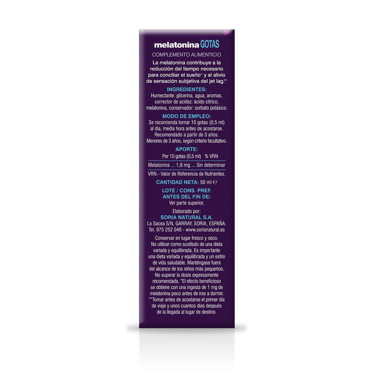Pack 2X Mélatonine en gouttes 100 % pure Soria Natural 50 ml