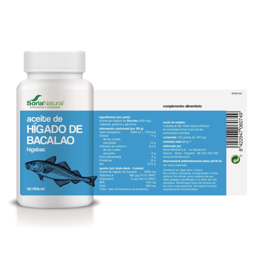 Higabac Torskleverolja Soria Natural 125 kapslar