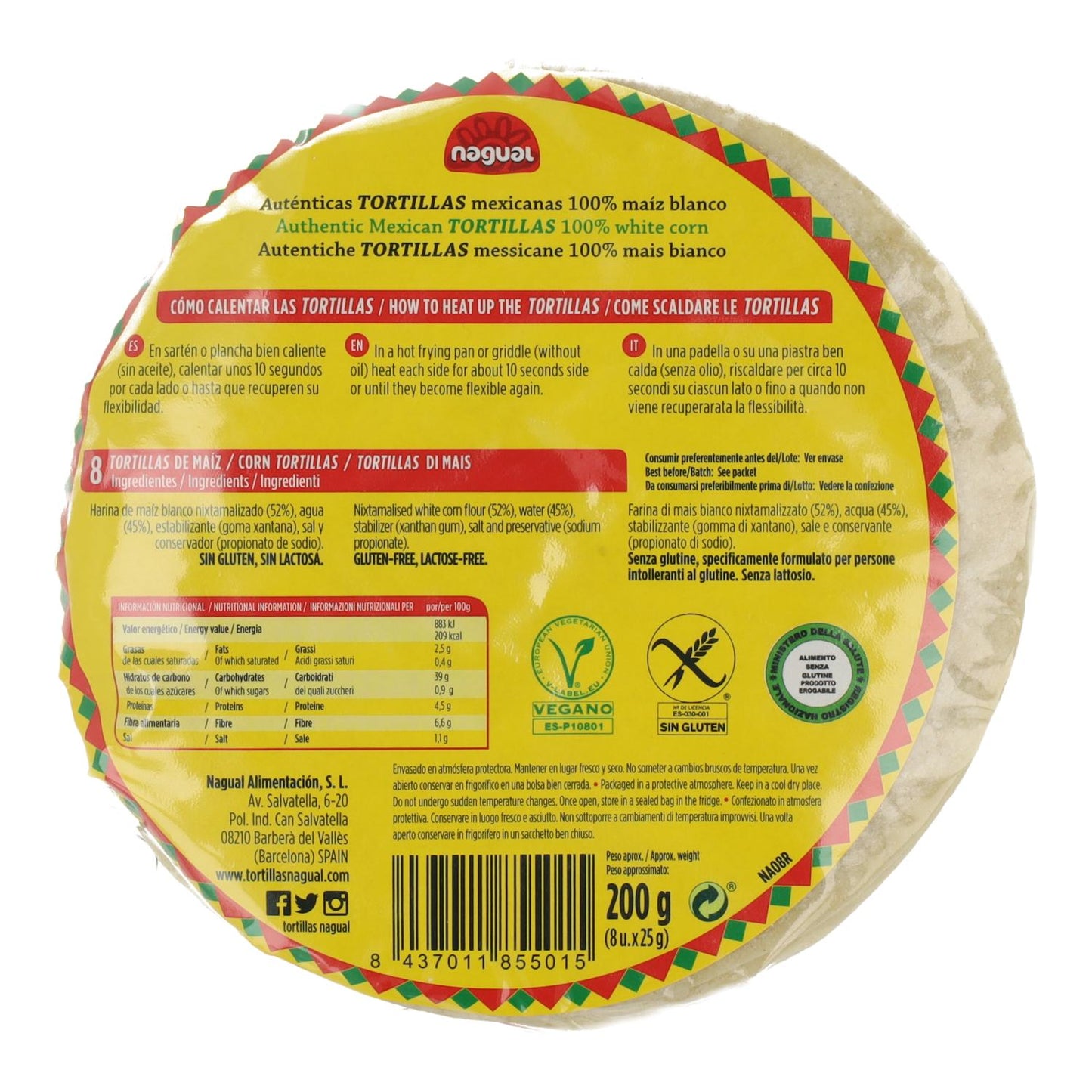 Bezglutenowe tortille kukurydziane Nagual 8x20 g