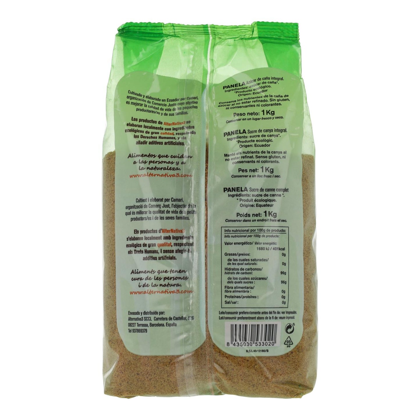 Lot de 2 sucres de canne bio Alternativa, 1 kg
