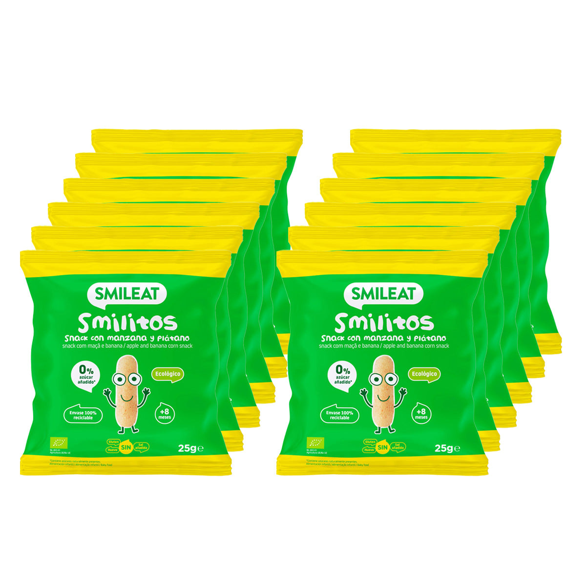 Pack of 12 Smilitos, apple and banana snack worms, Smileat, 25 g